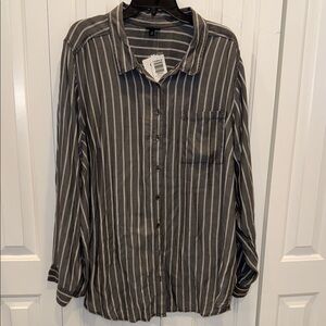 torrid Gray and White Vertical Stripe Button-Down Shirt